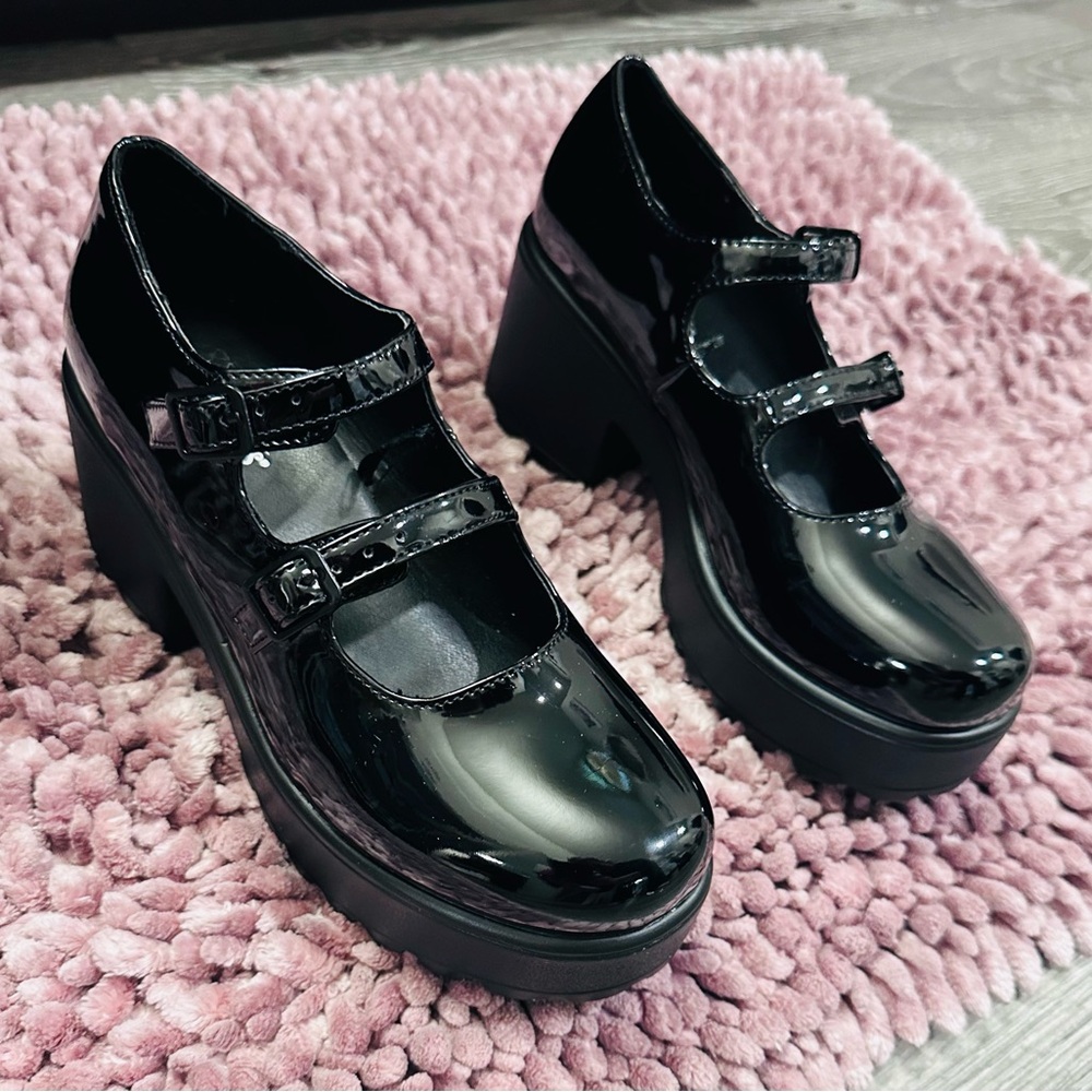 Black Platform Mary Jane Shoes 5.5